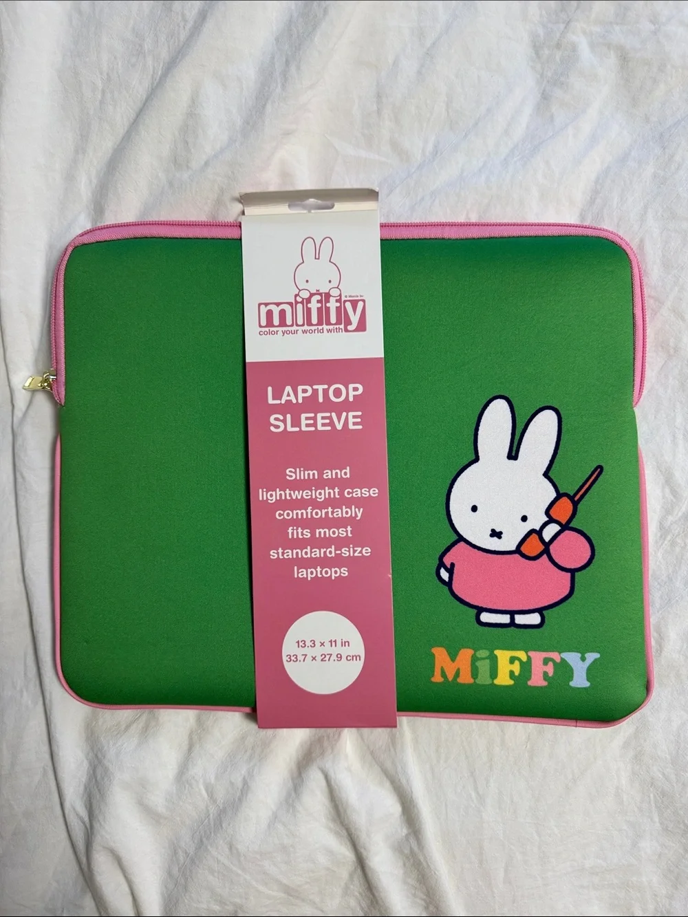 miffy Green and Pink Laptop Sleeve -13.3”x 11” (Brand New)